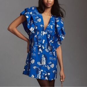 New FARM Rio Flutter Sleeve Babydoll Mini Dress